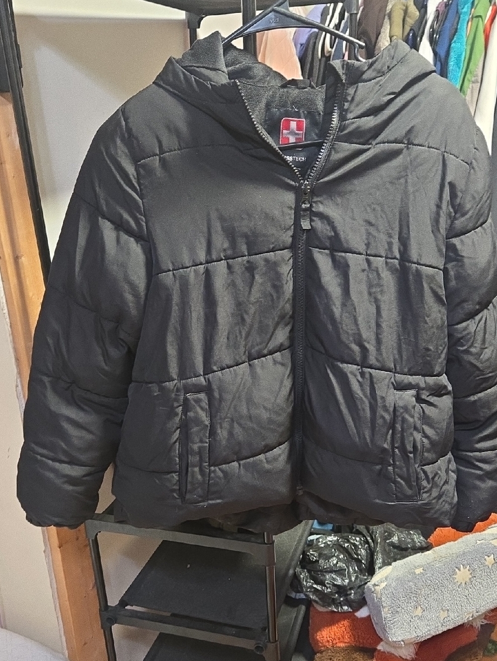 Swiss Tech Kids Black Hooded Puffer Coat